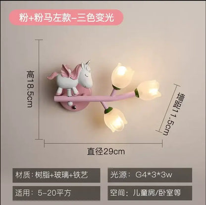 Pink bunny tulip led wall lamp kids room nursery light