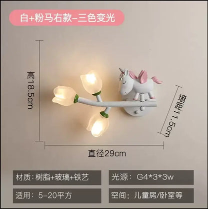 Pink bunny tulip led wall lamp kids room nursery light