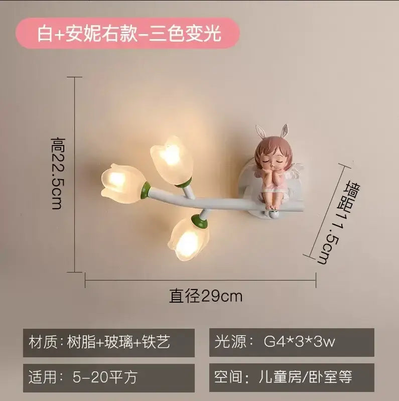 Pink bunny tulip led wall lamp kids room nursery light