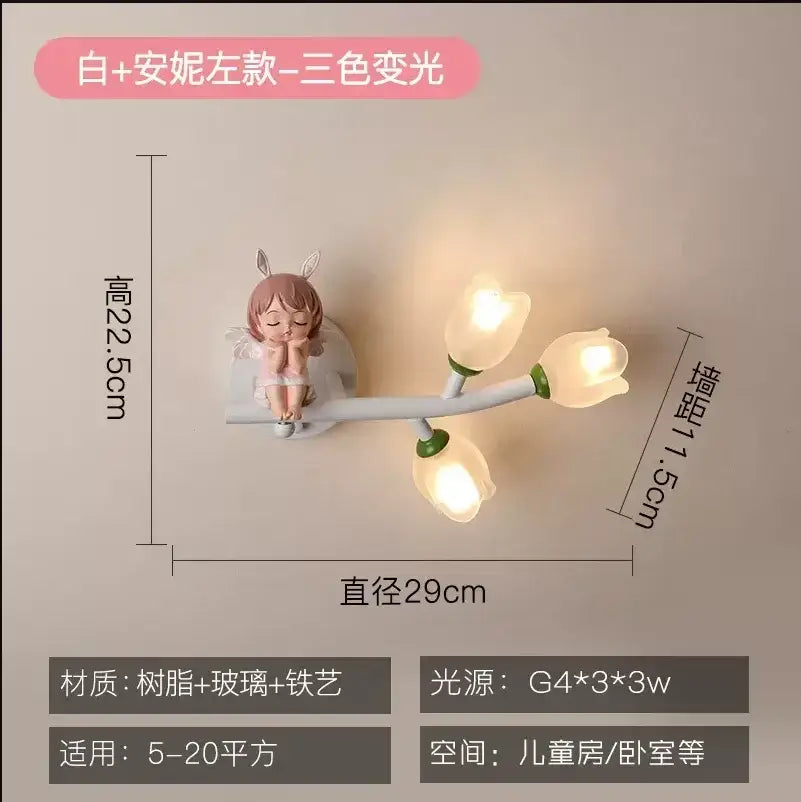 Pink bunny tulip led wall lamp kids room nursery light