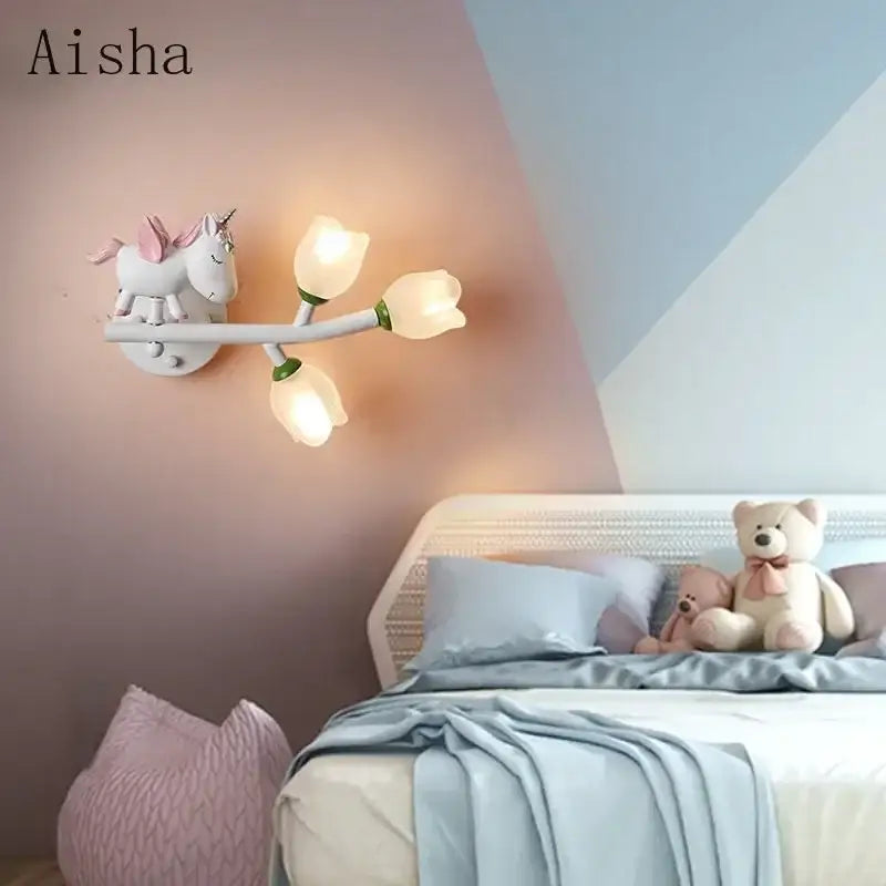 Pink bunny tulip led wall lamp kids room nursery light