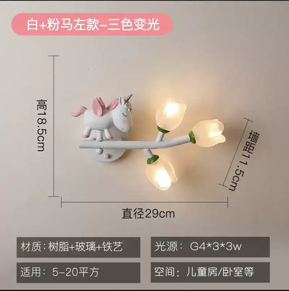 Pink bunny tulip led wall lamp kids room nursery light