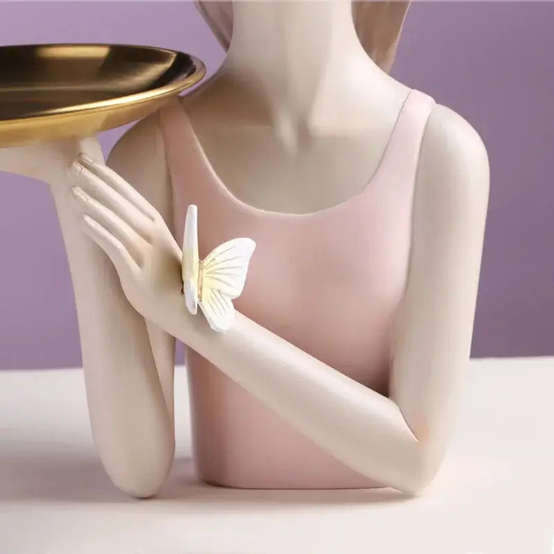 Pink butterfly fairy resin statue bedroom desktop figurine with tray