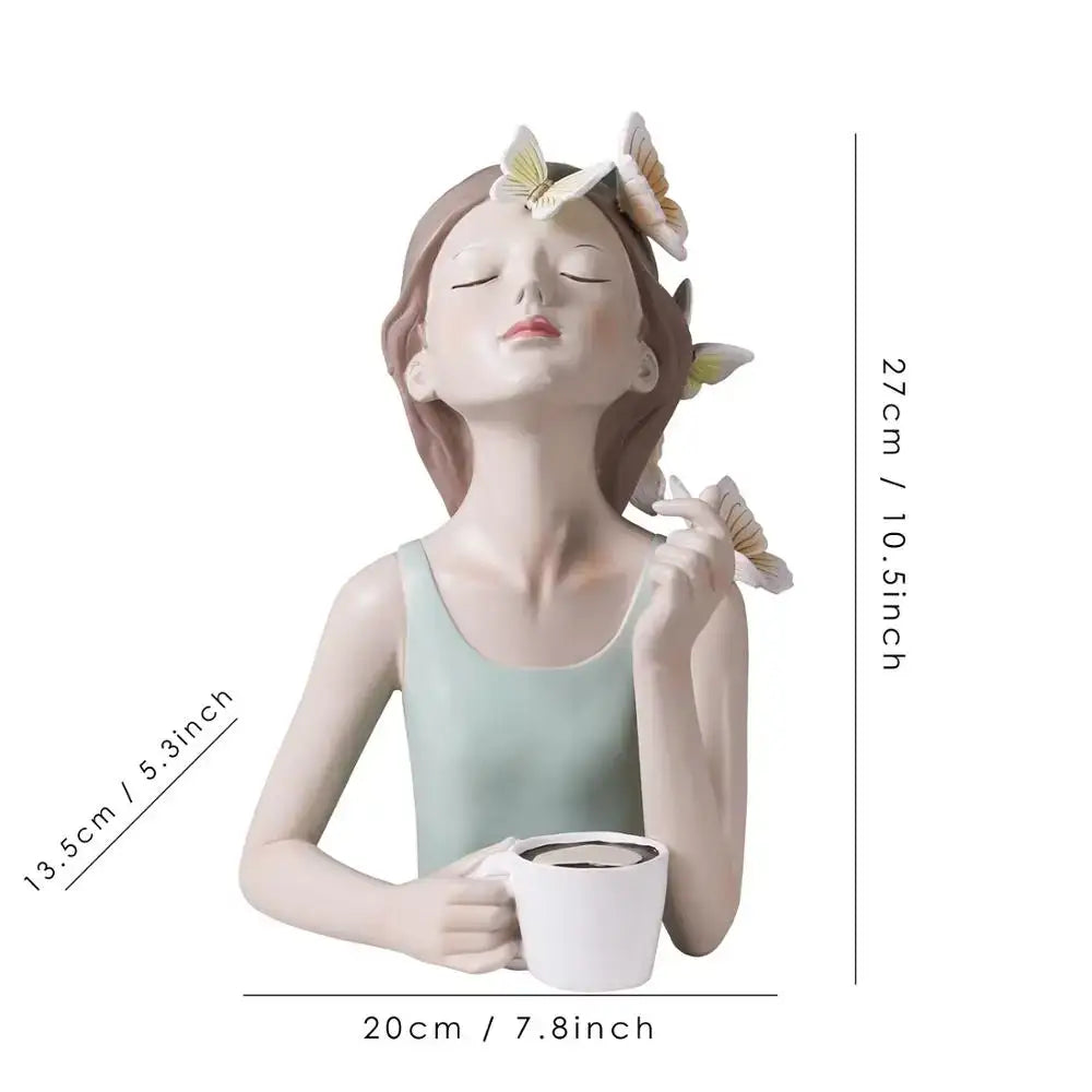 Pink butterfly fairy resin statue bedroom desktop figurine with tray