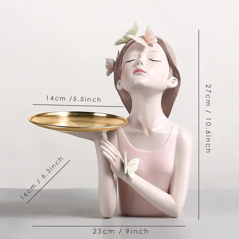 Pink butterfly fairy resin statue bedroom desktop figurine with tray
