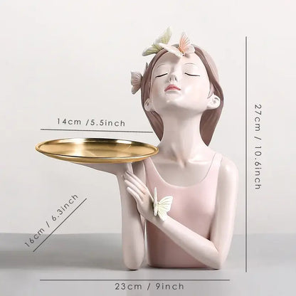 Pink butterfly fairy resin statue bedroom desktop figurine with tray