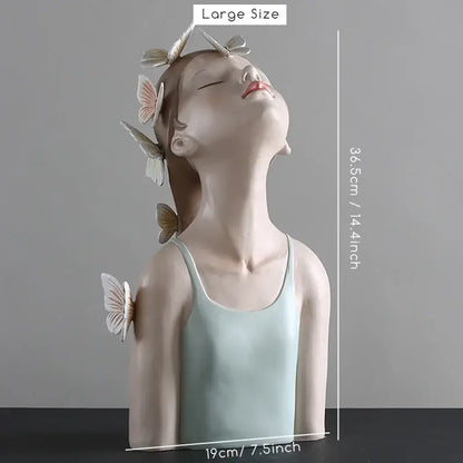 Pink butterfly fairy resin statue bedroom desktop figurine with tray