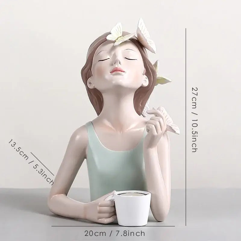 Pink butterfly fairy resin statue bedroom desktop figurine with tray