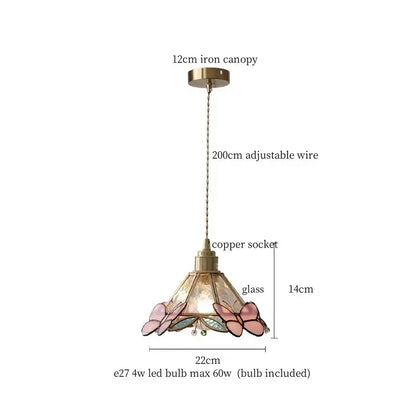 Pink butterfly glass led pendant light for bedroom