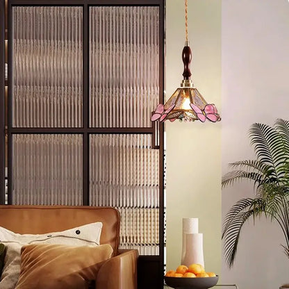 Pink butterfly glass led pendant light for bedroom