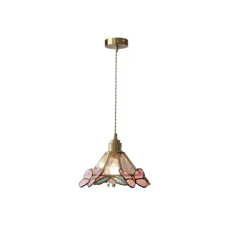 Pink butterfly glass led pendant light for bedroom