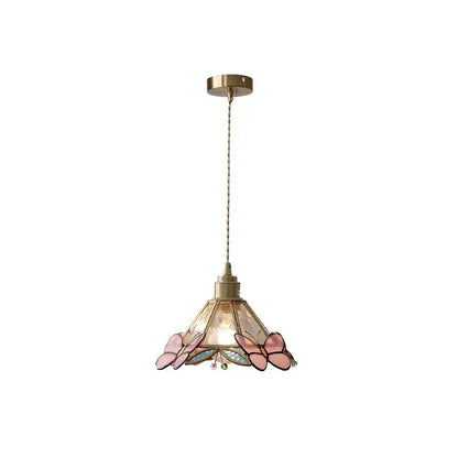Pink butterfly glass led pendant light for bedroom
