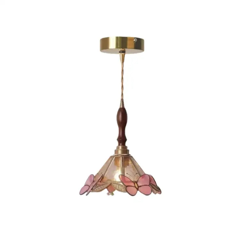 Pink butterfly glass led pendant light for bedroom