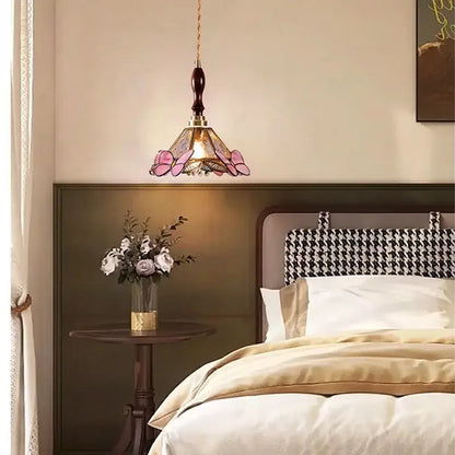 Pink butterfly glass led pendant light for bedroom