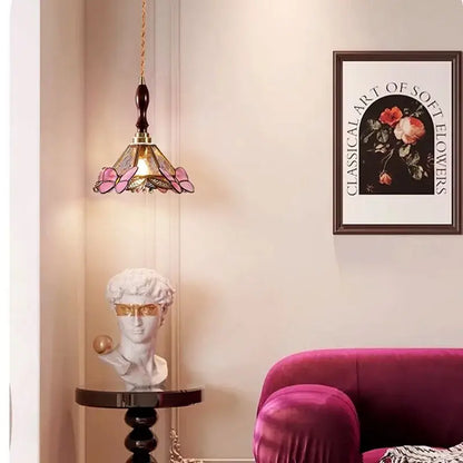 Pink butterfly glass led pendant light for bedroom