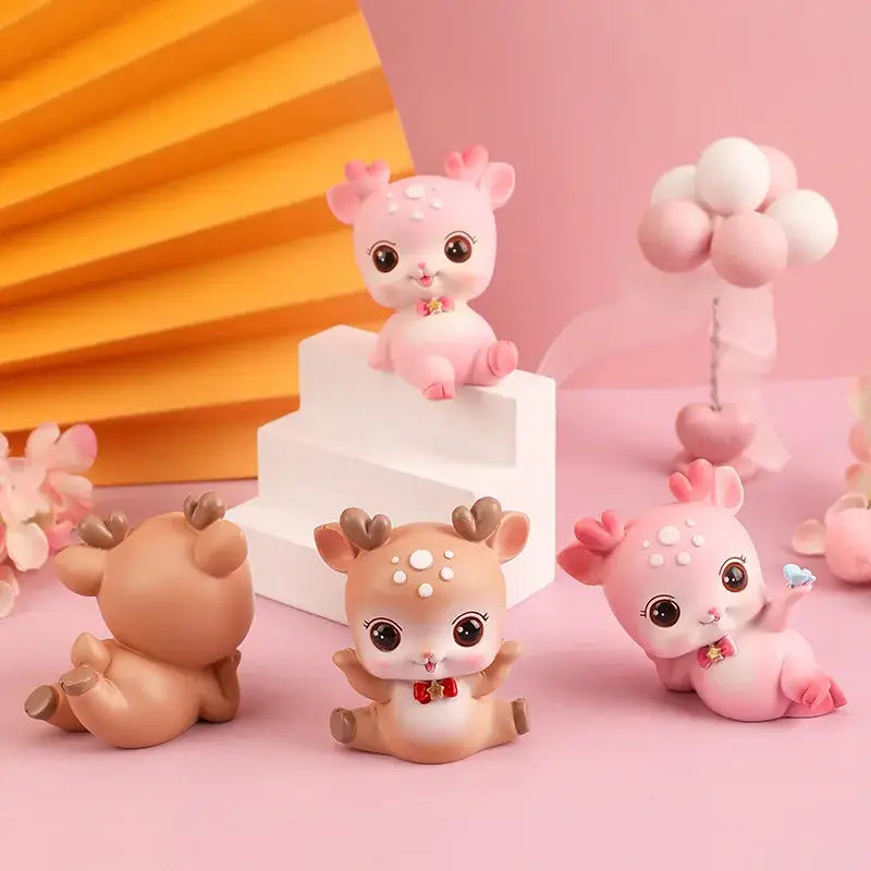 Pink cartoon deer resin figurines bedroom cake topper decor