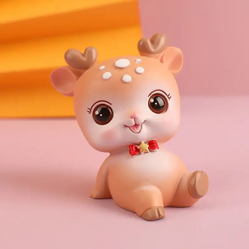 Pink cartoon deer resin figurines bedroom cake topper decor