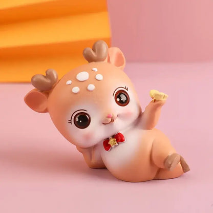Pink cartoon deer resin figurines bedroom cake topper decor