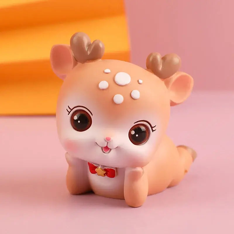 Pink cartoon deer resin figurines bedroom cake topper decor