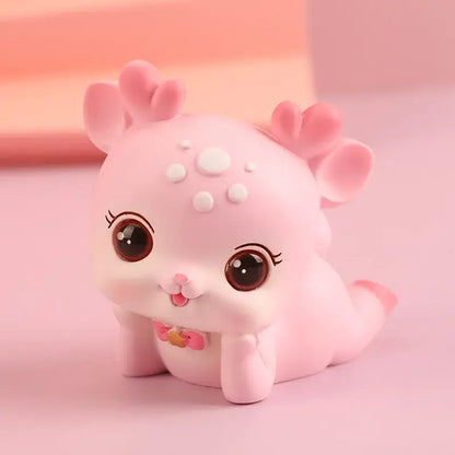 Pink cartoon deer resin figurines bedroom cake topper decor
