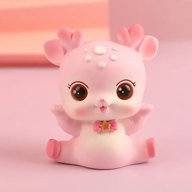 Pink cartoon deer resin figurines bedroom cake topper decor