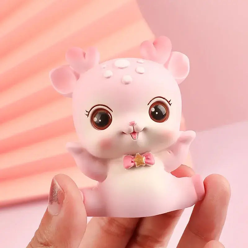 Pink cartoon deer resin figurines bedroom cake topper decor