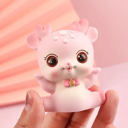 Pink cartoon deer resin figurines bedroom cake topper decor