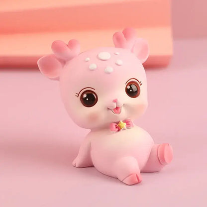 Pink cartoon deer resin figurines bedroom cake topper decor