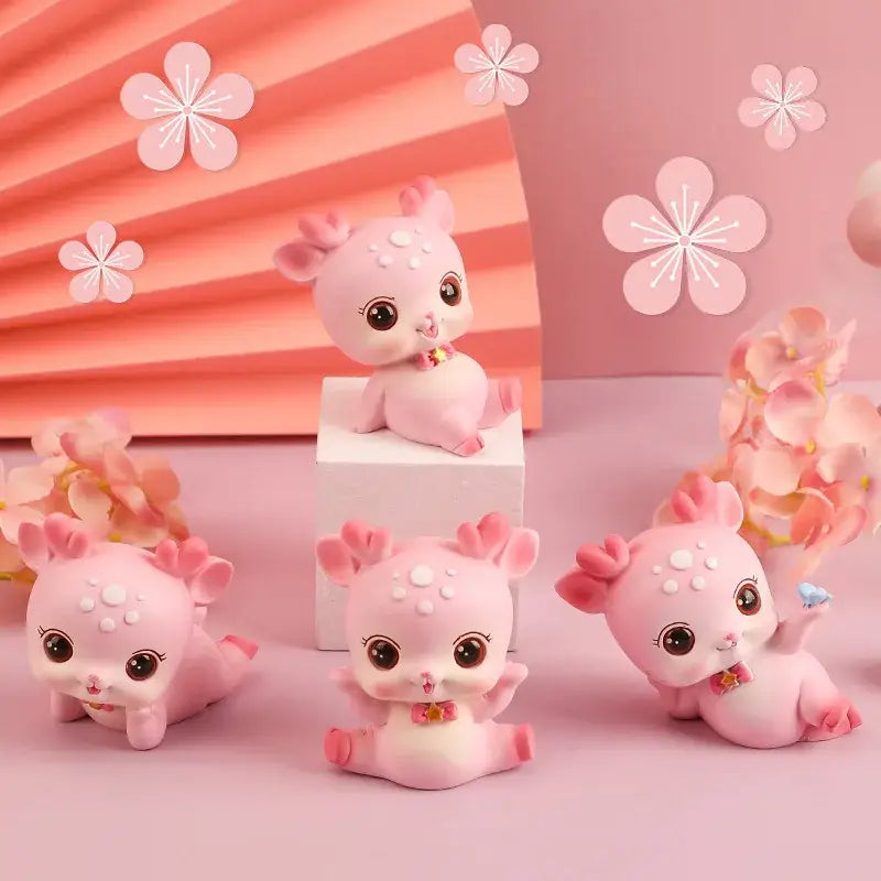 Pink cartoon deer resin figurines bedroom cake topper decor