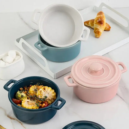 Pink ceramic mini soup and dessert bowl with lid kitchen cookware
