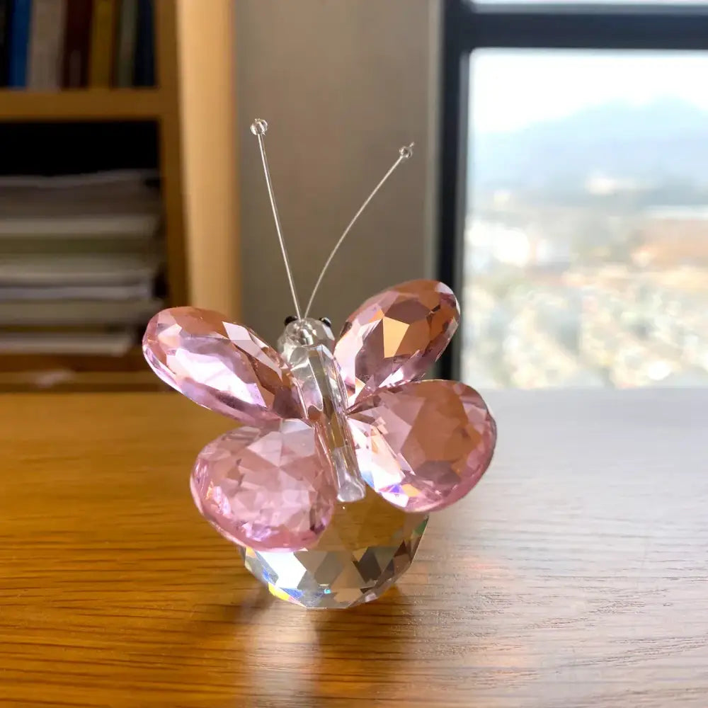Pink & clear crystal butterfly figurine bedroom decor ornament