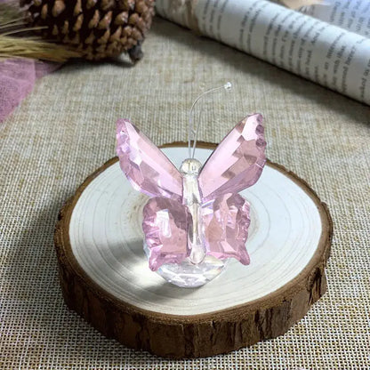 Pink & clear crystal butterfly figurine bedroom decor ornament