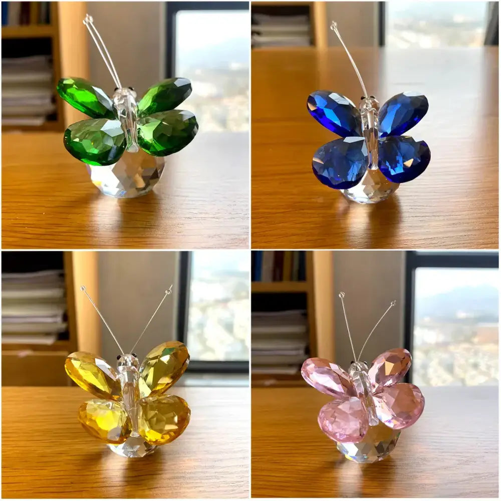 Pink & clear crystal butterfly figurine bedroom decor ornament