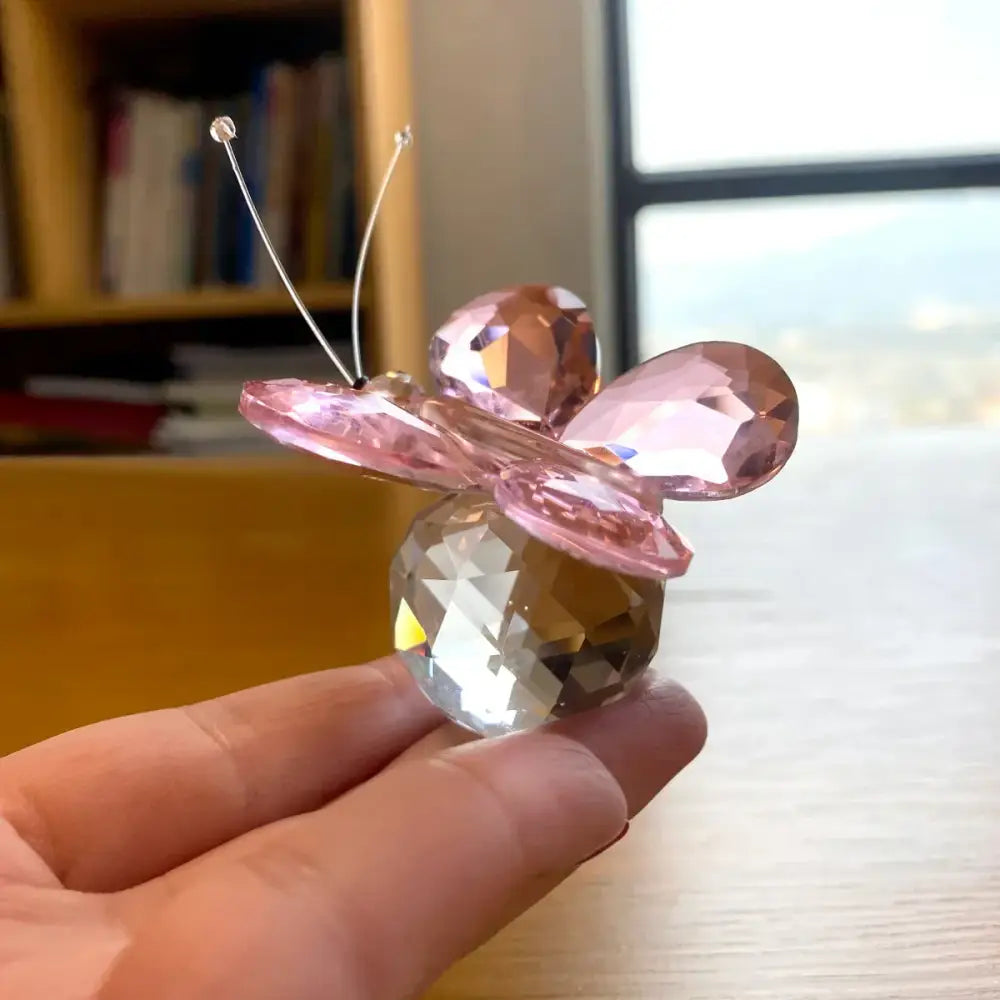 Pink & clear crystal butterfly figurine bedroom decor ornament