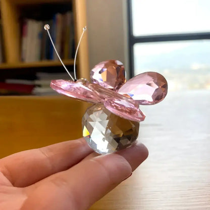 Pink & clear crystal butterfly figurine bedroom decor ornament