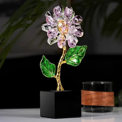 Pink & clear crystal sunflower metal sculpture living room decor