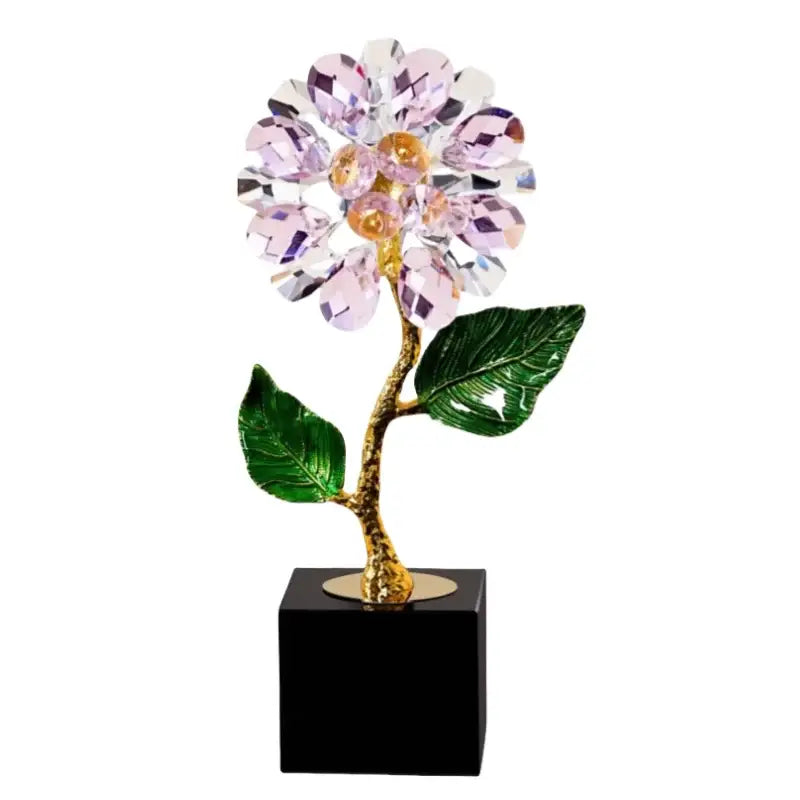 Pink & clear crystal sunflower metal sculpture living room decor