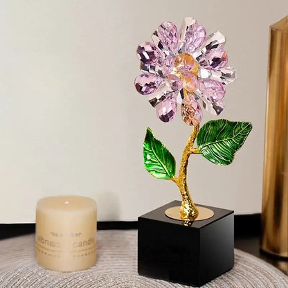 Pink & clear crystal sunflower metal sculpture living room decor
