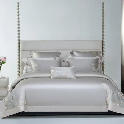 Pink cotton flowers embroidery bedding set bedroom satin finish