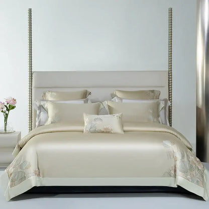 Pink cotton flowers embroidery bedding set bedroom satin finish