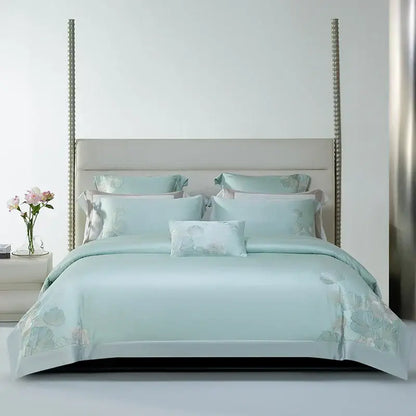 Pink cotton flowers embroidery bedding set bedroom satin finish