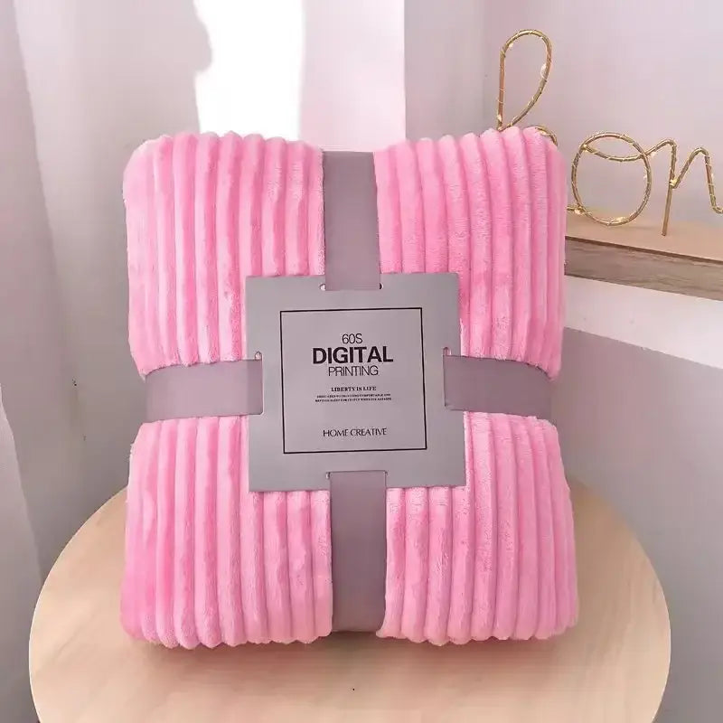 Pink cozy striped flannel fleece blanket bedroom throw