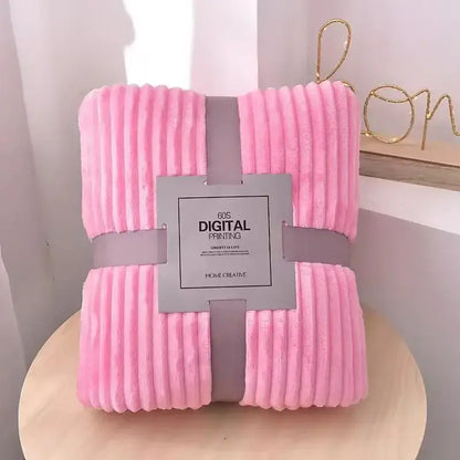 Pink cozy striped flannel fleece blanket bedroom throw