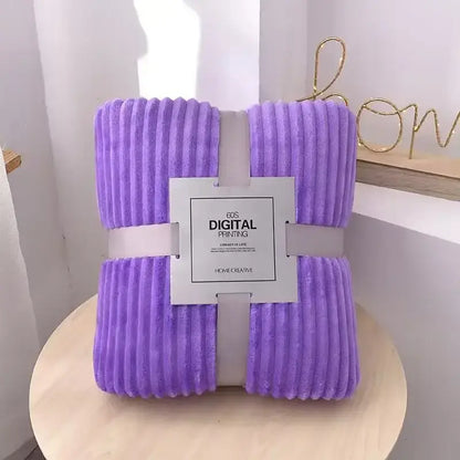Pink cozy striped flannel fleece blanket bedroom throw