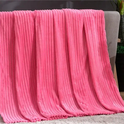 Pink cozy striped flannel fleece blanket bedroom throw