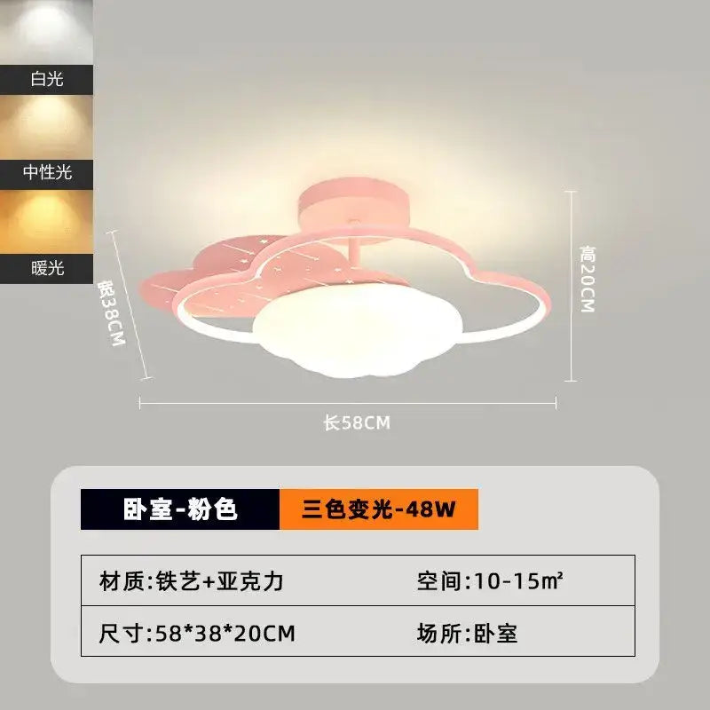 Pink crown cream clouds rainbow ceiling lamp bedroom decor