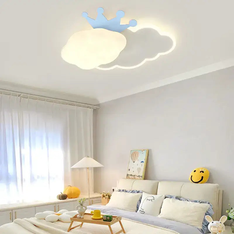 Pink crown cream clouds rainbow ceiling lamp bedroom decor