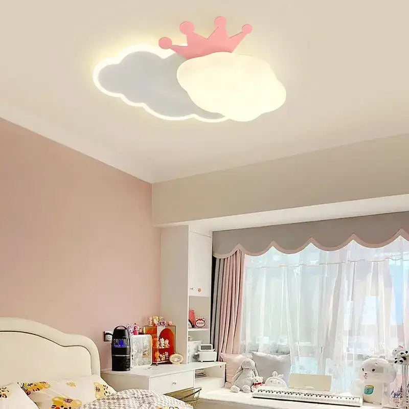 Pink crown cream clouds rainbow ceiling lamp bedroom decor