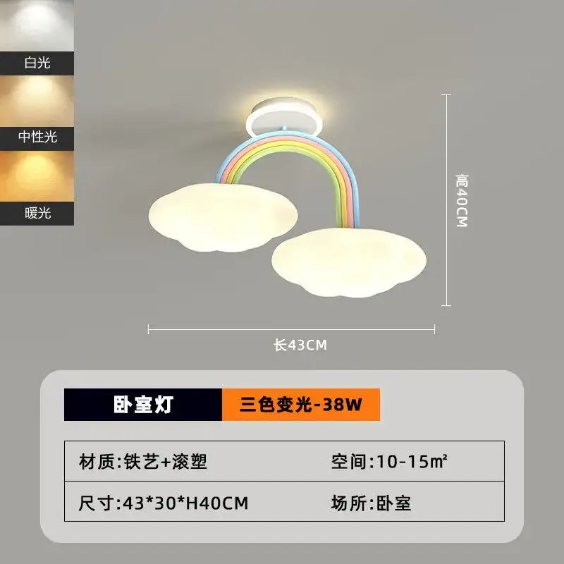 Pink crown cream clouds rainbow ceiling lamp bedroom decor