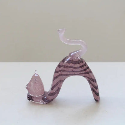 Pink crystal cat figurine living room wavy glass kitten statue